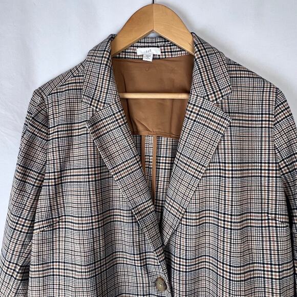 J Jill Plaid Blazer Sz M Brown Single Button Oversized Equestrian Preppy Capsule - Picture 6 of 13